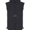 Black rain waistcoat with pockets and integrated hood, front view